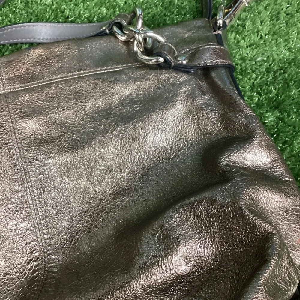 COACH Brooke Metallic Pewter Silver Patent Leather Hobo Purse